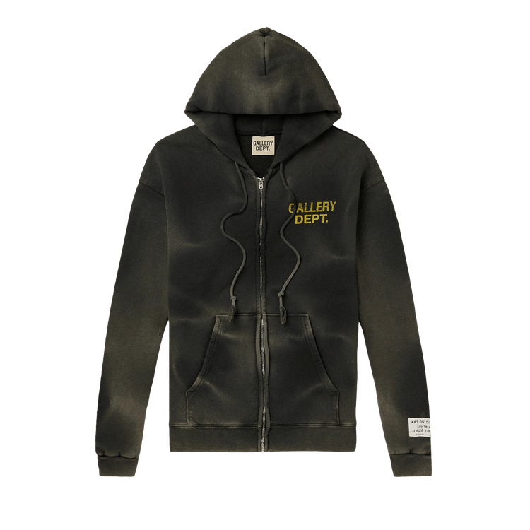 Gallery Dept. Logo Print Tie-Dyed Cotton Jersey Zip-Up Hoodie "Black"