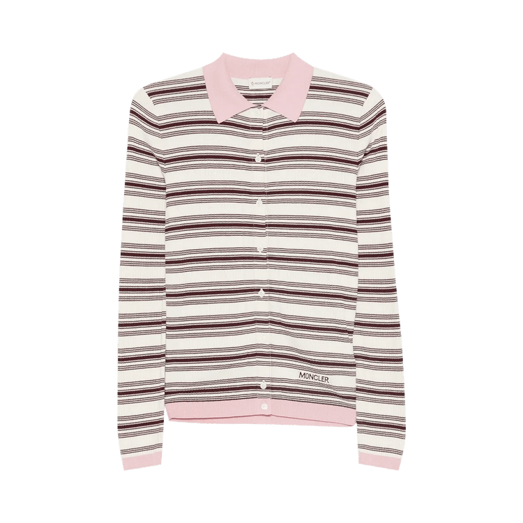 Moncler Long-Sleeve Striped Polo Shirt "Burgundy Stripe"