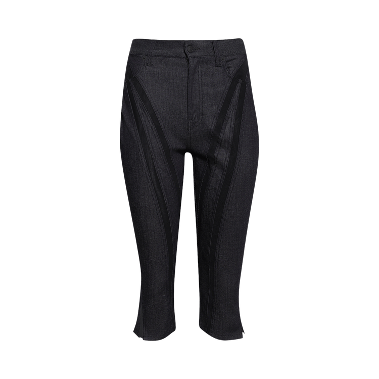 Mugler Capri Denim Cropped Pants "Raw Blue/Black"