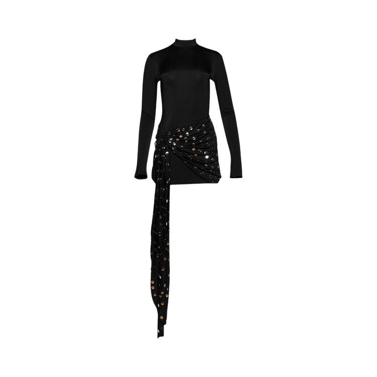 David Koma Polka-Dot Hotfix Fabric Overlay Detail Mini Dress "Black/Silver"