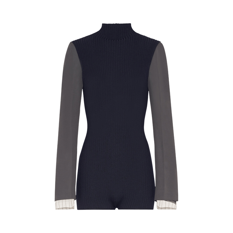 Jean Paul Gaultier High Neck Body Suit With Tailored Sleeves "Navy/Dark Grey"