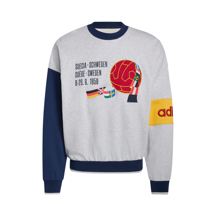 Adidas Sweden World Cup Crew Sweatshirt "Light Grey Heather/Night Indigo/Bold Gold"