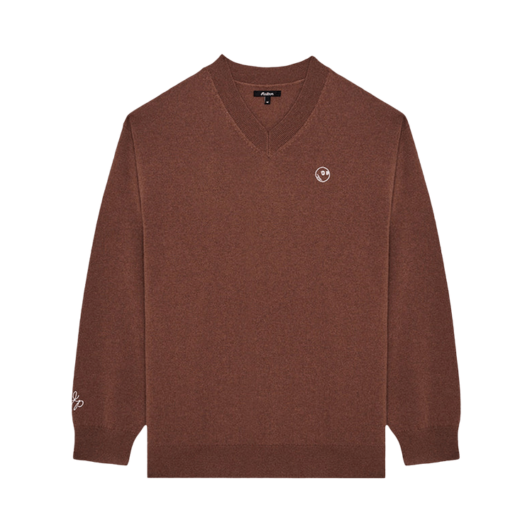 Malbon Jesper Parnevik V Neck Merino Wool Sweater "Chocolate"