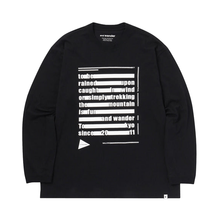 And Wander Typography Printed Long-Sleeve Tee "Black"