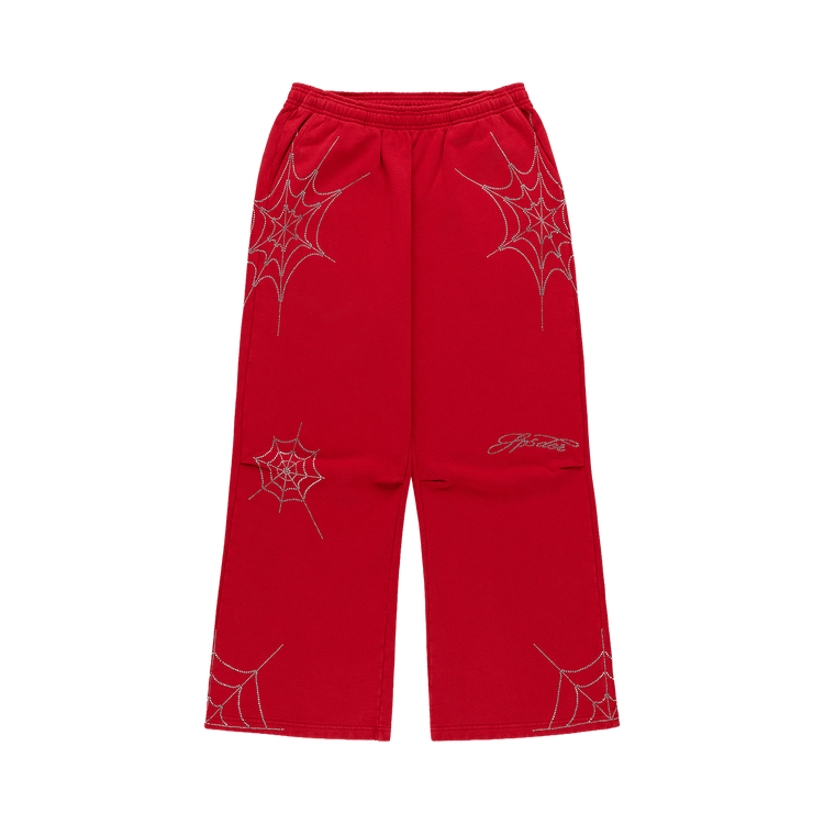 Sp5der Rhinestone Web Sweatpant "Red"