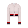 Thom Browne RWB Stripe Cashmere Shrunken V Neck Cardigan "Light Pink"