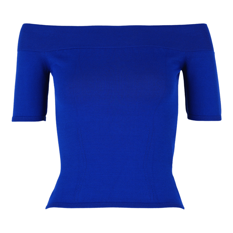 Alexander McQueen Off-The-Shoulder Crop Top "Electric Blue"