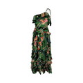 Gucci Floral Check-Print Ruffled Silk-Crepe Dress "Green/Black"