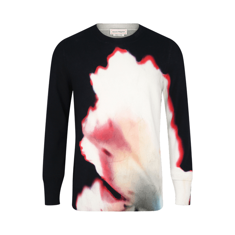 Alexander McQueen Solarized Flower-Print Pullover Sweater "Black/Red/Ivory/Blue"