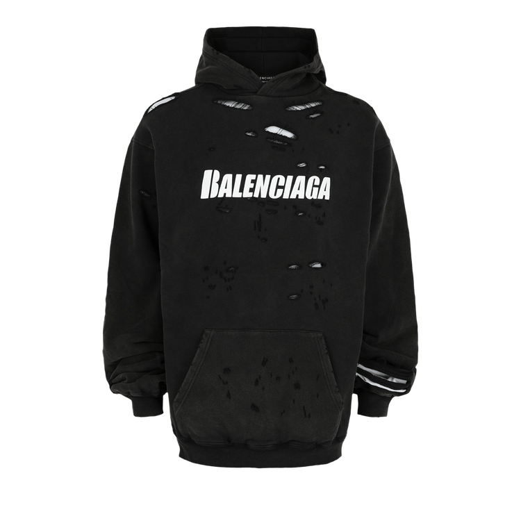 Balenciaga Destroyed Bilayer Cotton Hoodie "Black/White"