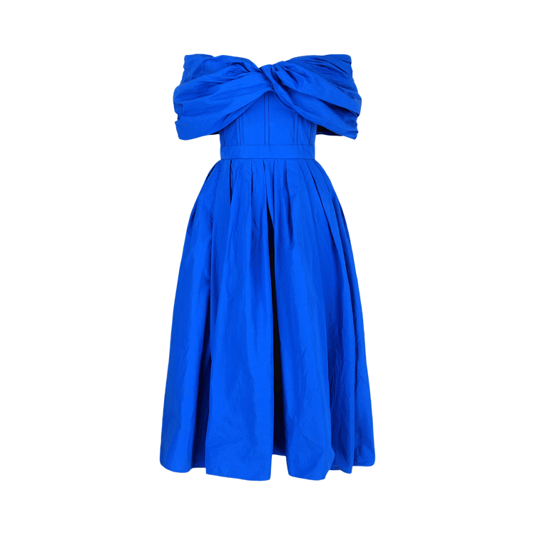 Alexander McQueen Draped Off-The-Shoulder Midi Dress "Blue"