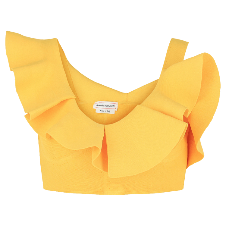 Alexander McQueen Ruffled Asymmetrical Cropped Top "Pop Yellow"