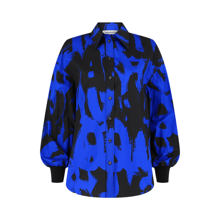 Alexander McQueen Graffiti Logo Button-Up Shirt "Electric Blue/Black"