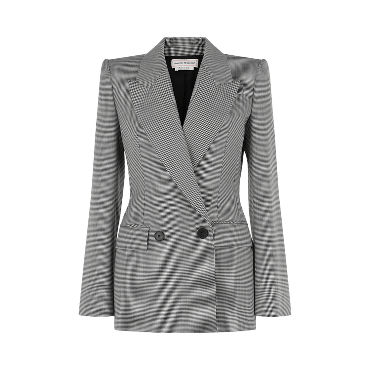 Alexander McQueen Houndstooth Check Double-Breasted Blazer "Black/Ivory"
