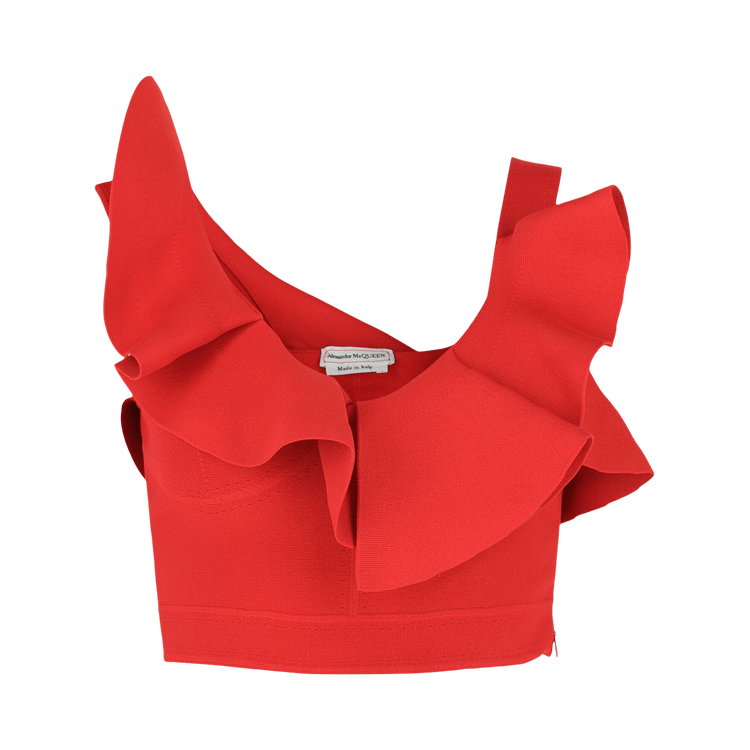 Alexander McQueen Ruffled Asymmetrical Cropped Top "Welsh Red"
