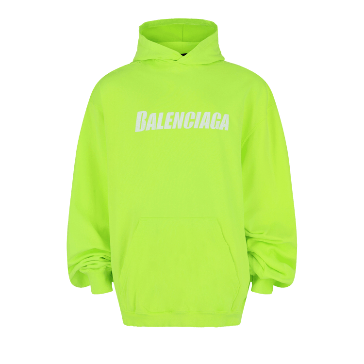 Balenciaga Caps Destroyed Graphic Print Hoodie "Yellow/Fluorescent White"