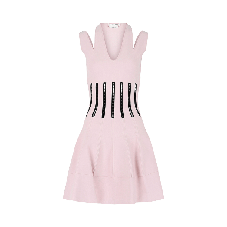Alexander McQueen Cutout Shoulder Corset Mini Dress "Porcelain/Black"