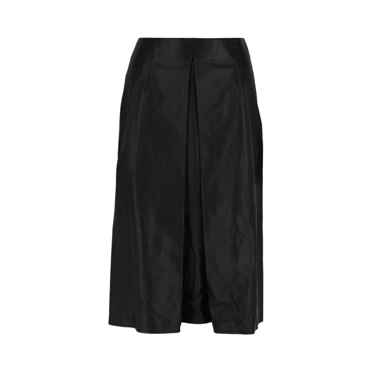 Ferragamo Pleated-Front Leather Midi Skirt "Black"