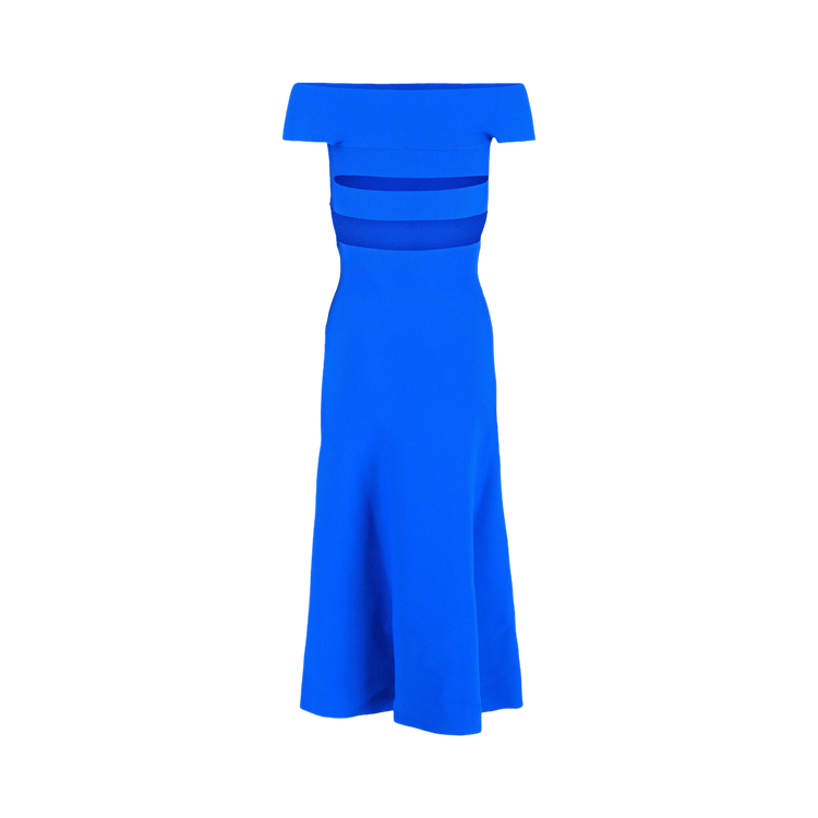 Alexander McQueen Off-The-Shoulder Sliced Midi Dress "Galactic Blue"