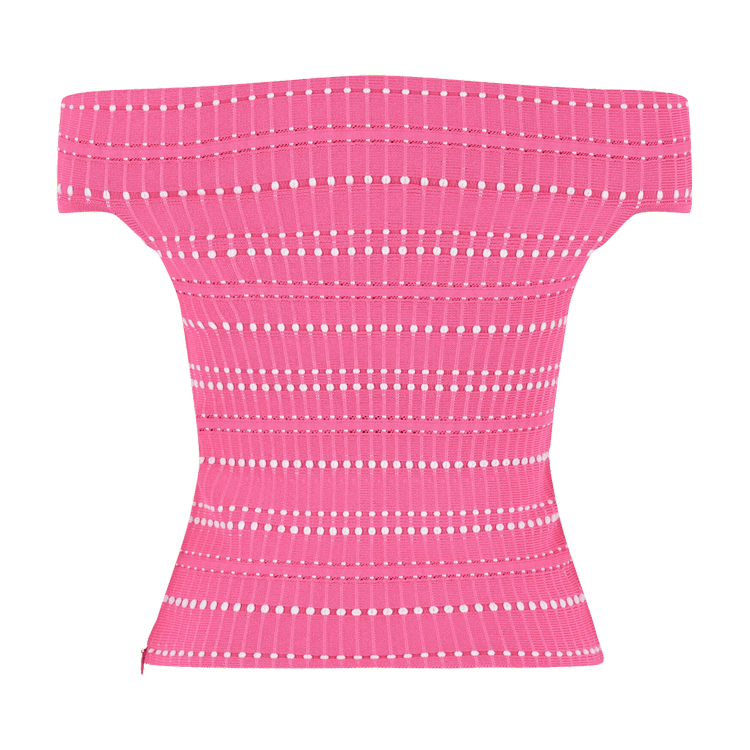 Alexander McQueen Off-The-Shoulder Stitch Dot Crop Top "Pink/White"