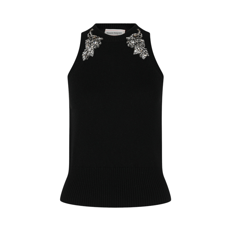 Alexander McQueen Crystal Embellished Racerback Tank Top "Black/Crystal"