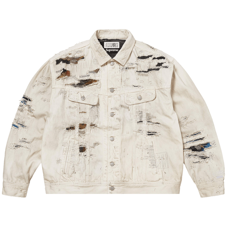 Supreme x MM6 Maison Margiela Distressed Selvedge Denim Trucker Jacket "White"
