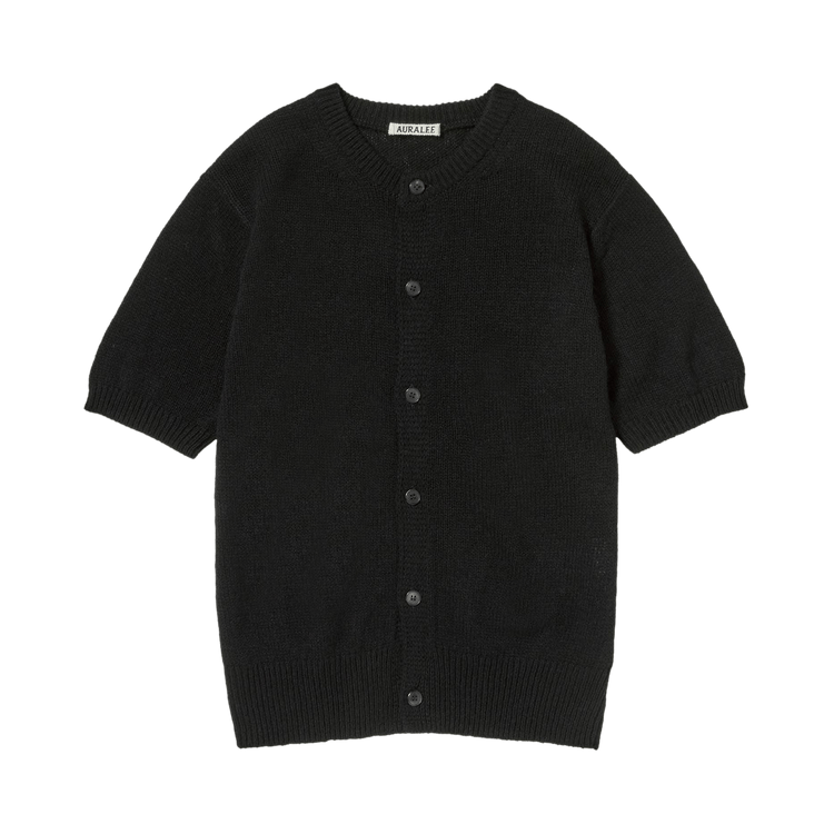 Auralee Summer Cashmere Knit Half Sleeved Cardigan "Black"