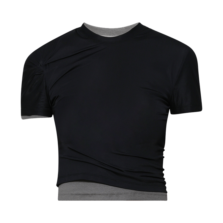 Christopher Esber Sheer Overlay Loophole Rib Tee "Black/Shadow Grey"
