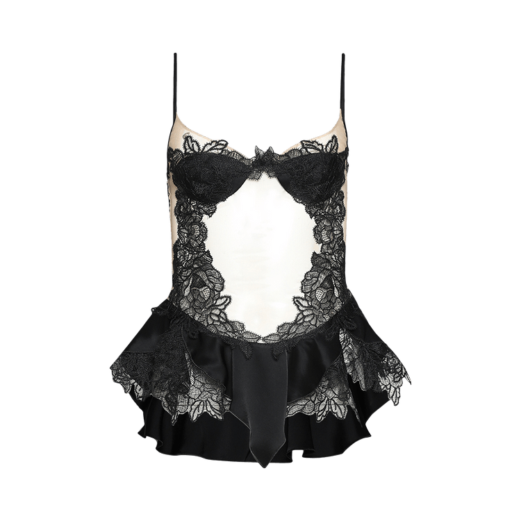 David Koma Lace Peplum Detail Lingerie Top "Black"