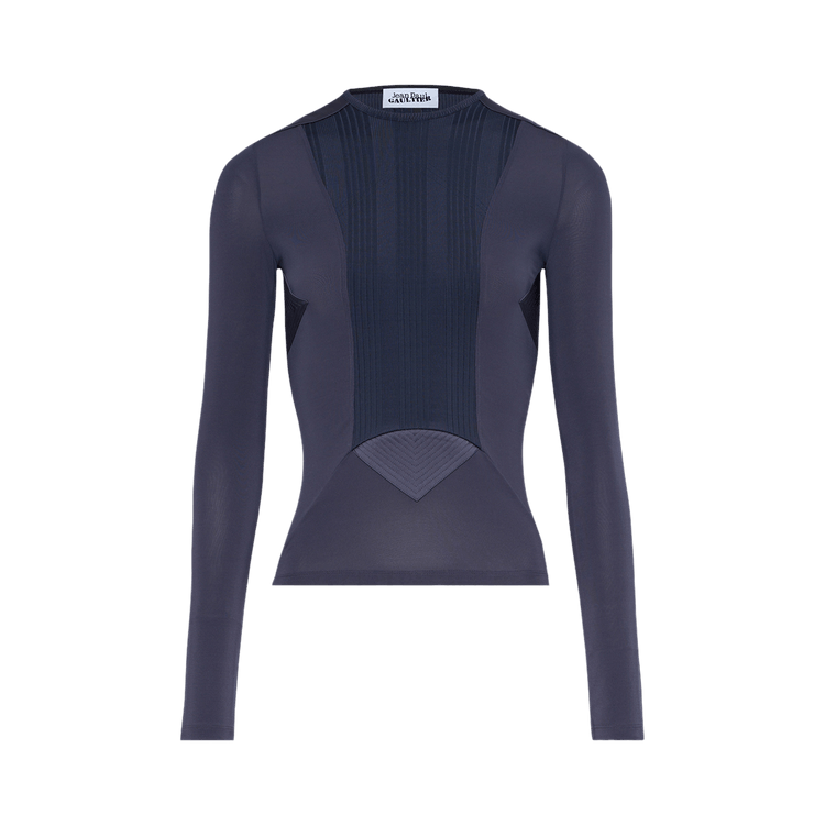 Jean Paul Gaultier Viscose/Jersey Ribbed Top With Satin Cut-Out Details "Petrol"