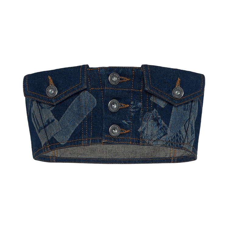 Jean Paul Gaultier Denim Bra With Trompe L'oeil Print 'Vintage Blue'