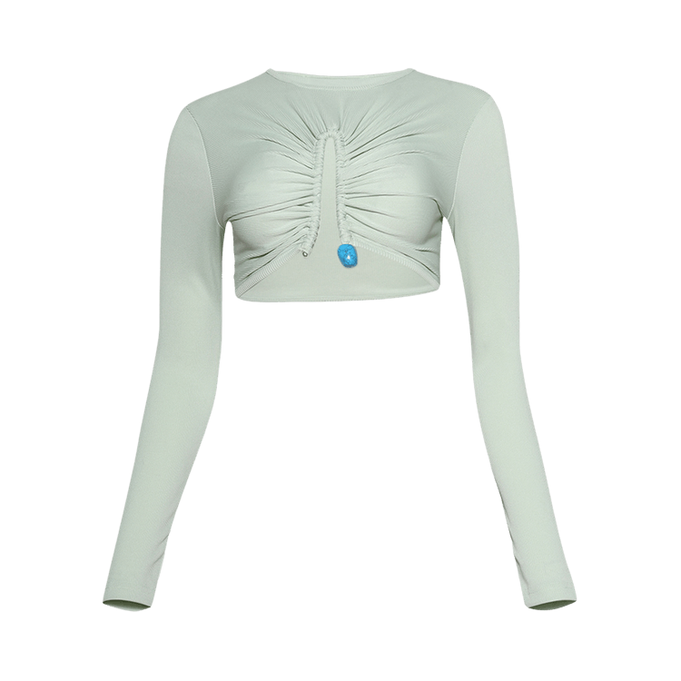 Christopher Esber Crystal Pin Long-Sleeve Rib Top "Mint"