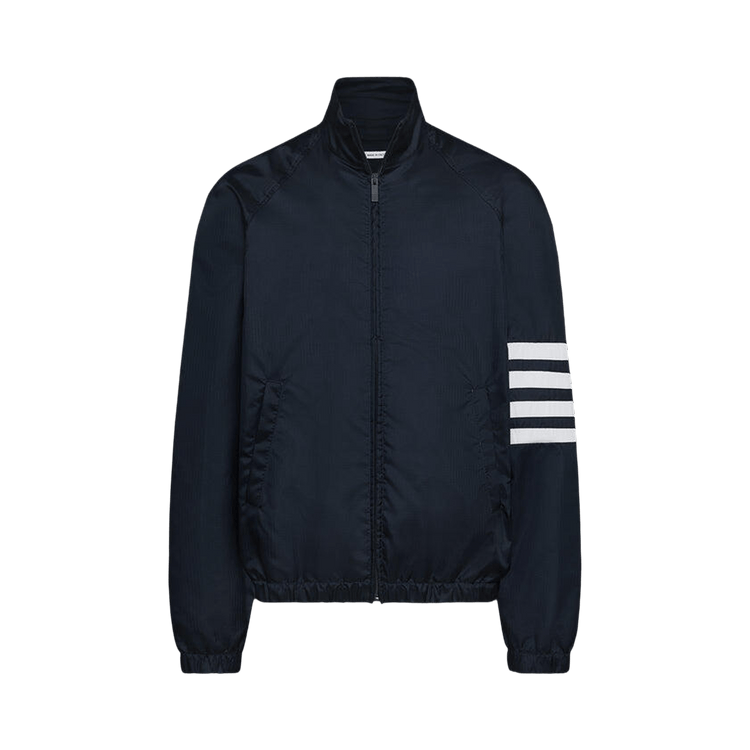 Thom Browne Zip Front 4 Bar Track Jacket In Shiny Ripstop "Navy"