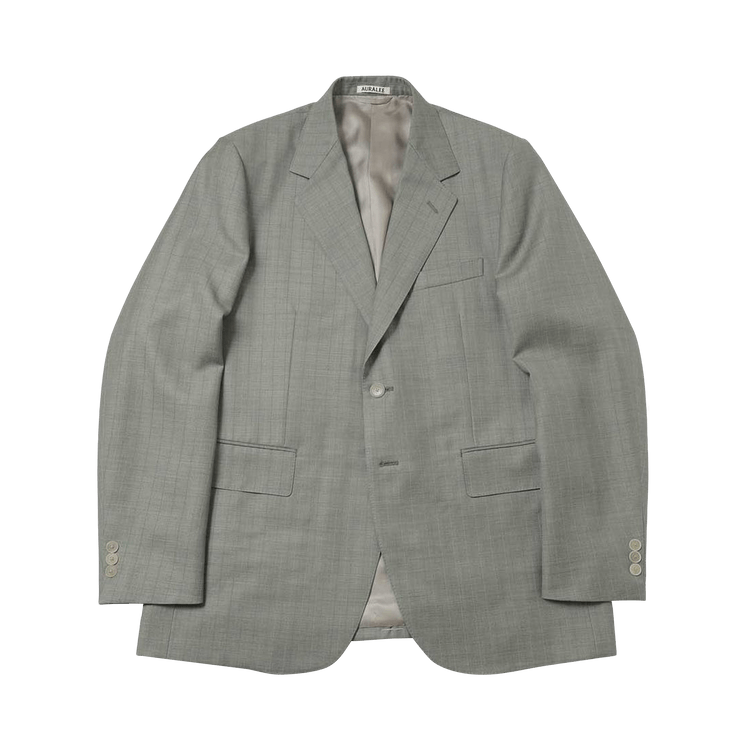 Auralee Bluefaced Wool Jacket "Khaki Grey Stripe"
