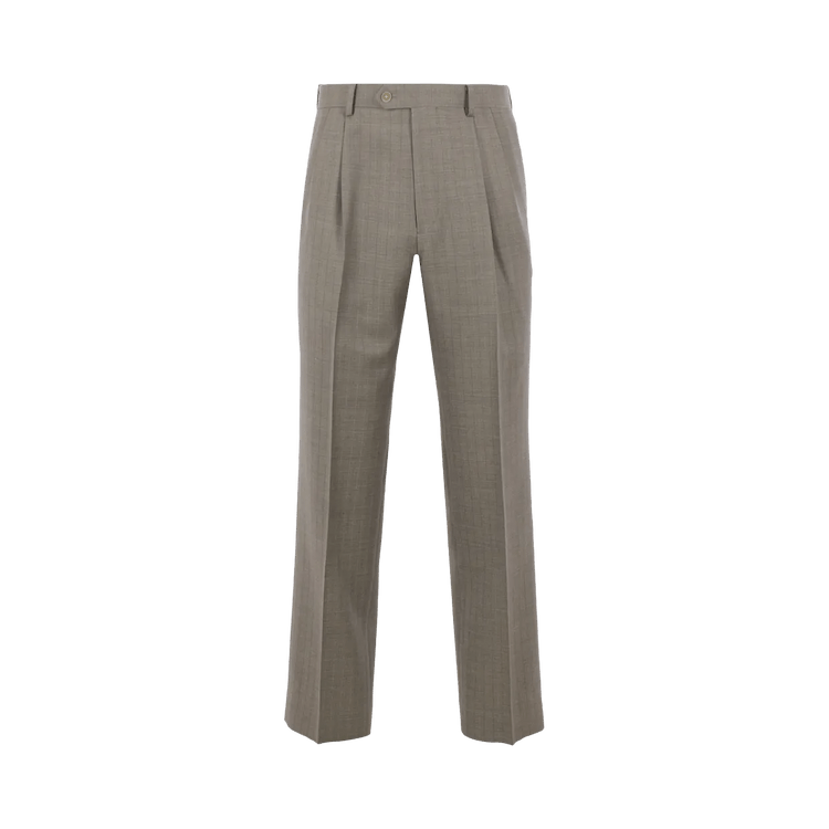 Auralee Bluefaced Wool Two-Tuck Slacks "Khaki Grey Stripe"
