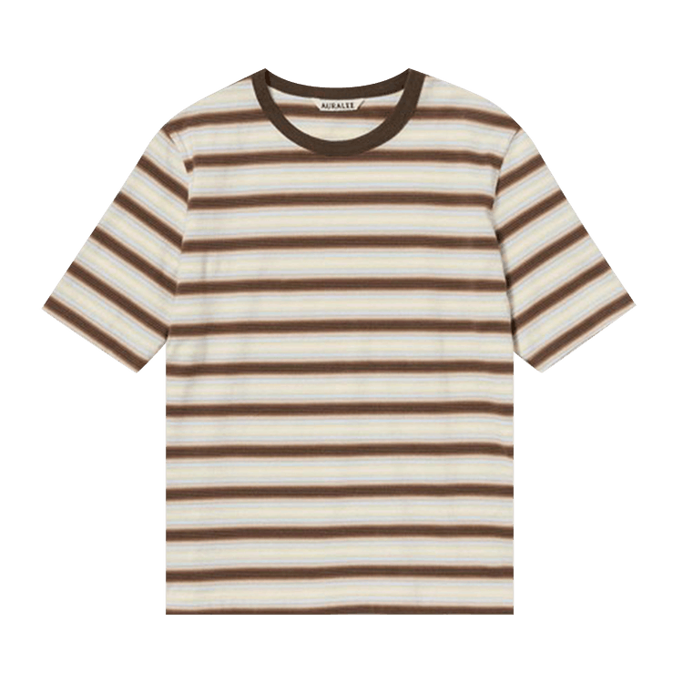 Auralee Gradient Stripe Jersey Tee "Fade Brown Stripe"