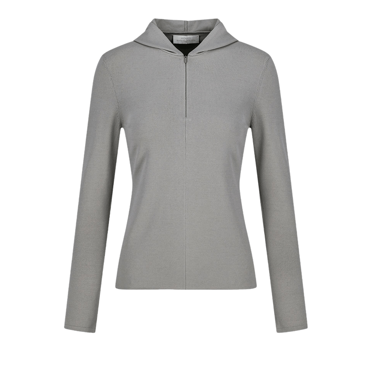 Amomento Half Zip-Up Hoodie Knit "Grey Beige"