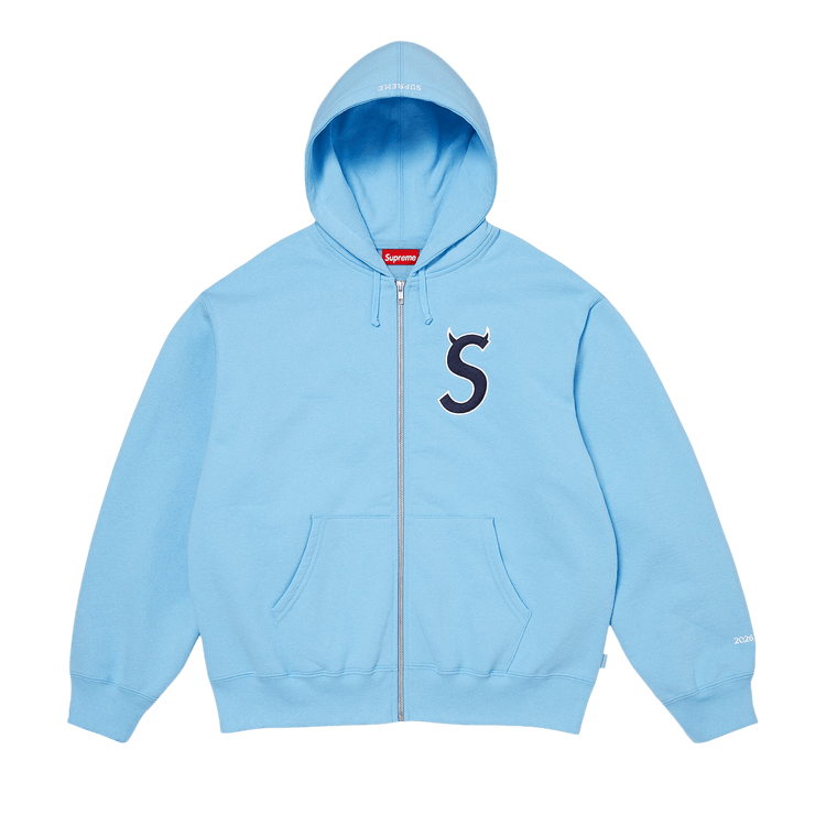 Supreme Devil S Logo Zip Up Hooded Sweatshirt "Light Blue"