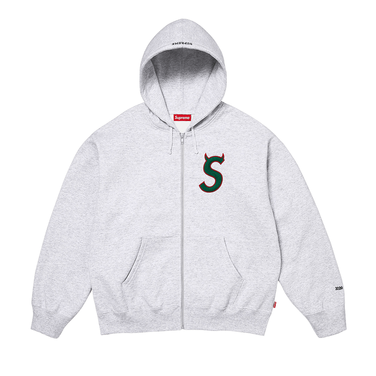 Supreme Devil S Logo Zip Up Hooded Sweatshirt "Ash Grey"