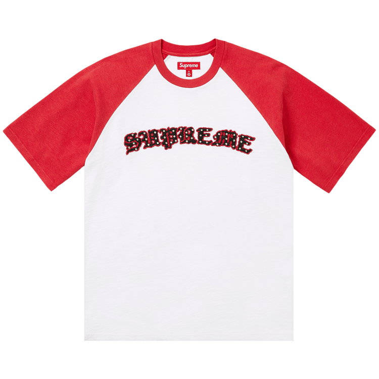 Supreme Rhinestone Raglan Short-Sleeve Top "White"