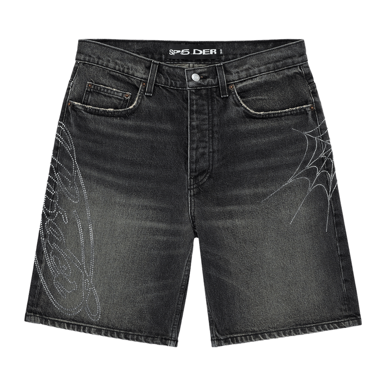 Sp5der Script Web Denim Short "Black Wash"