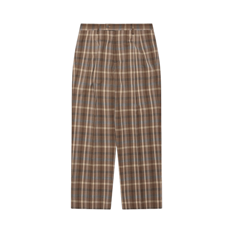 Auralee Super Fine Tropical Wool Check Two-Tuck Slacks "Top Brown Check"