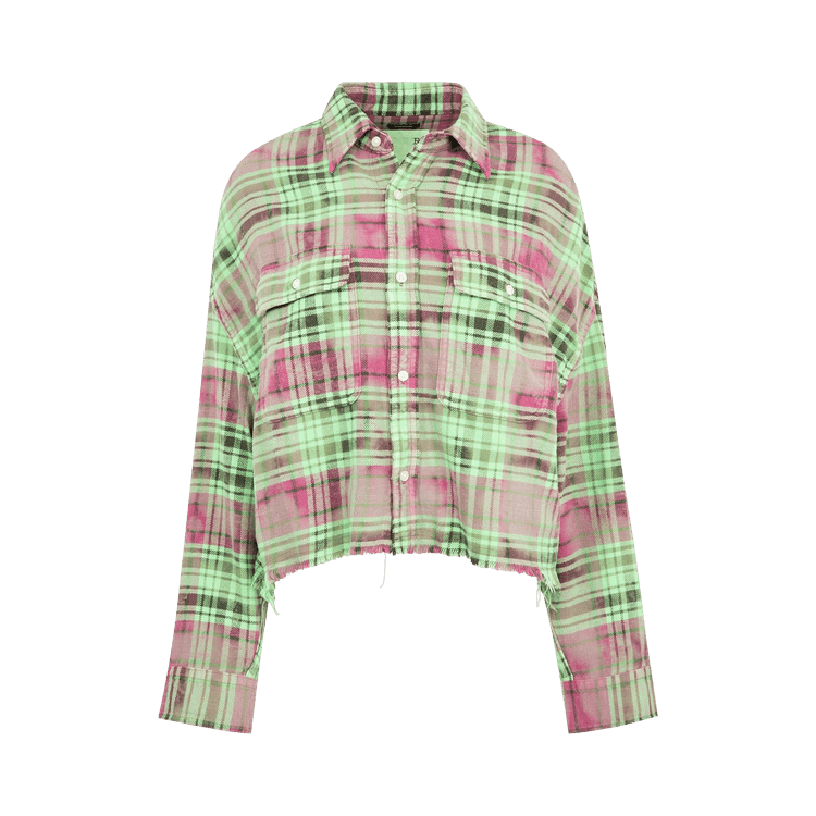 R13 Cropped Work Shirt "Pink Overdyed Green Plaid"