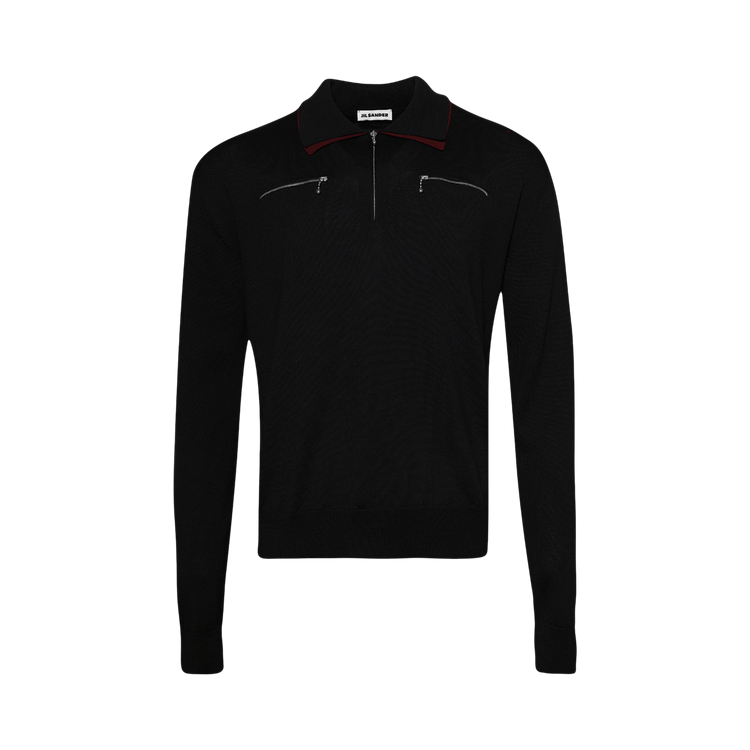 Jil Sander Long-Sleeve Polo Shirt "Black"