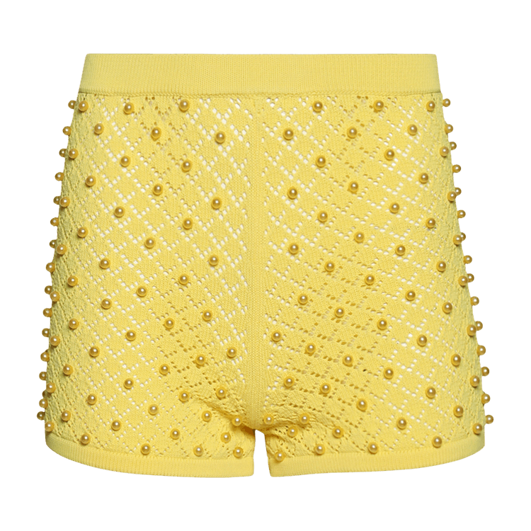 David Koma Allover Pearl Detail Knit Shorts "Yellow"