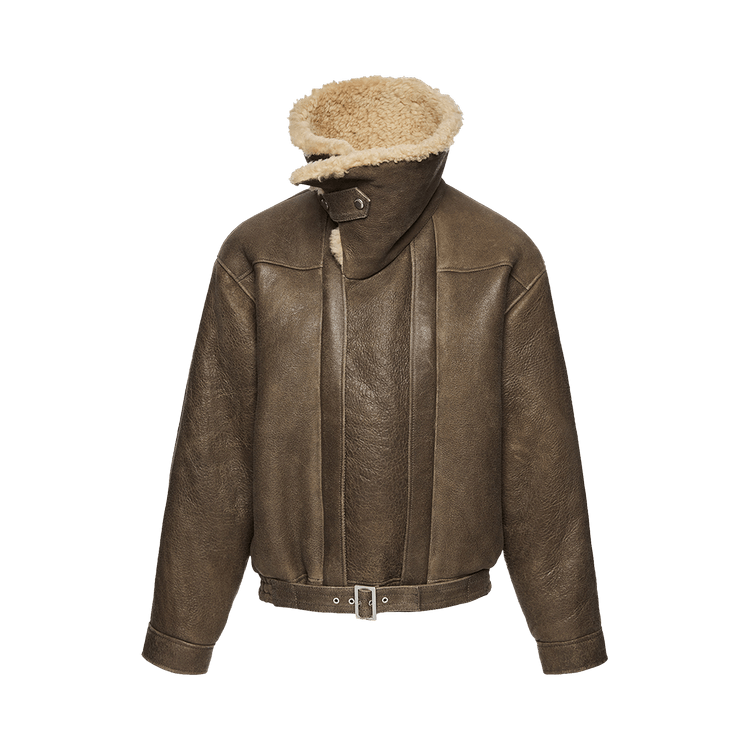 Magda Butrym Leather Shearling Jacket "Brown"