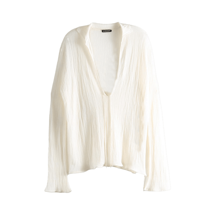 Ann Demeulemeester Drawstring Eke Creponette Rib Deep V-Neck Sweater "Natural White"