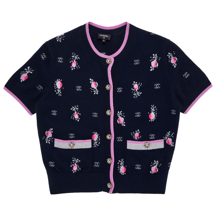 Chanel Cashmere Short Sleeve Cardigan With Gripaux Buttons "Multicolor"