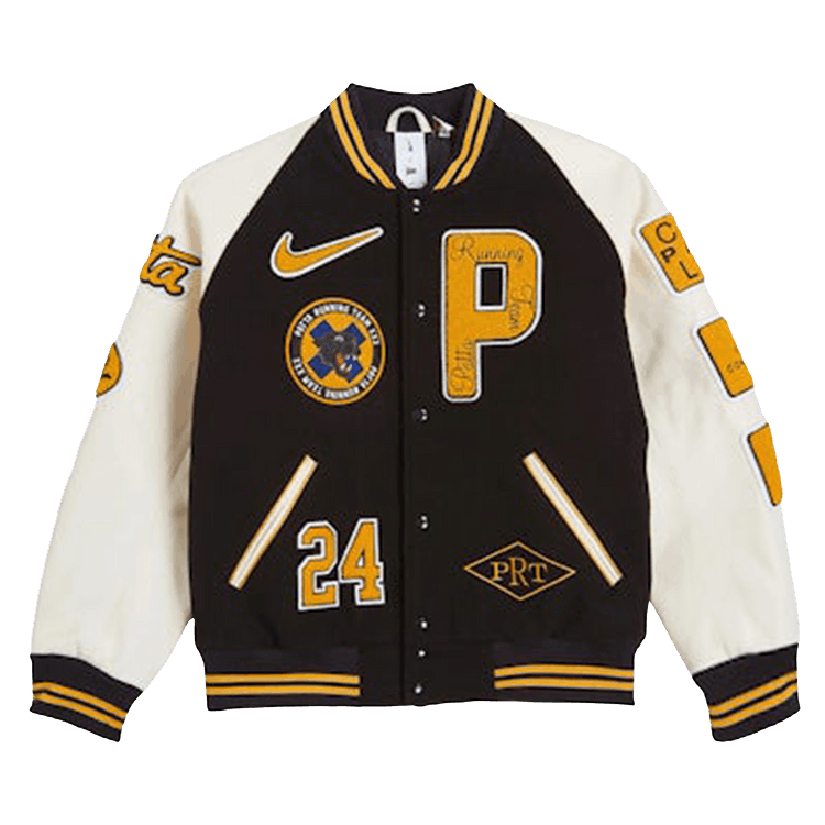Nike x Patta Running Team Varsity Jacket (Asia Sizing) "Black/Yellow/White"