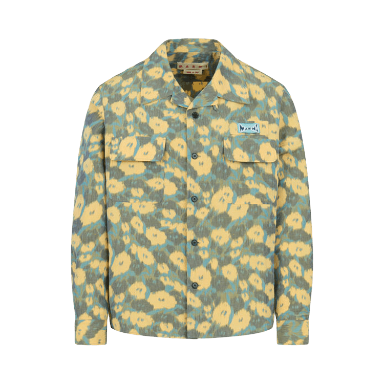 Marni Floral Linen Blend Chine' Shirt 'Cobalt'